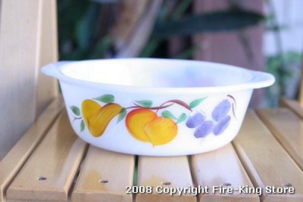 画像1: Fire-King Ovenware Dish Gay Fad なし柄（L)（フタなし丸型） (1)