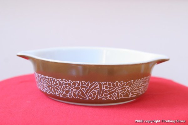 画像1: OLD PYREX レフリジレーターディシュBrownFlower(フタなし）(M) (1)