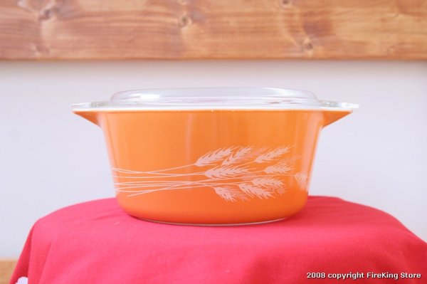 画像1: OLD PYREX レフリジレーターディシュOrangeWheat（ふた付き）(L) (1)