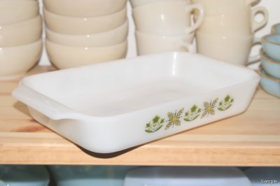 画像1: Fire-King Ovenware Dish Green Design (Rectangle)