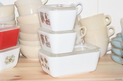 画像2: OLD PYREX レフリジレーターディッシュ（小２、中１）WHITE Country Set (6)