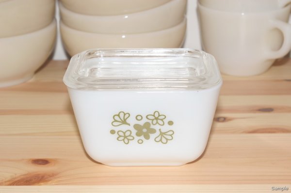 画像1: OLD PYREX レフリジレーターディッシュ（小）WHITE クレイジーデイジー (1)