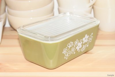 画像1: OLD PYREX レフリジレーターディッシュ（中）GREENクレイジーデイジー