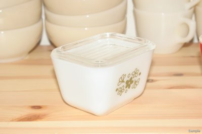 画像1: OLD PYREX レフリジレーターディッシュ（小）WHITE クレイジーデイジー